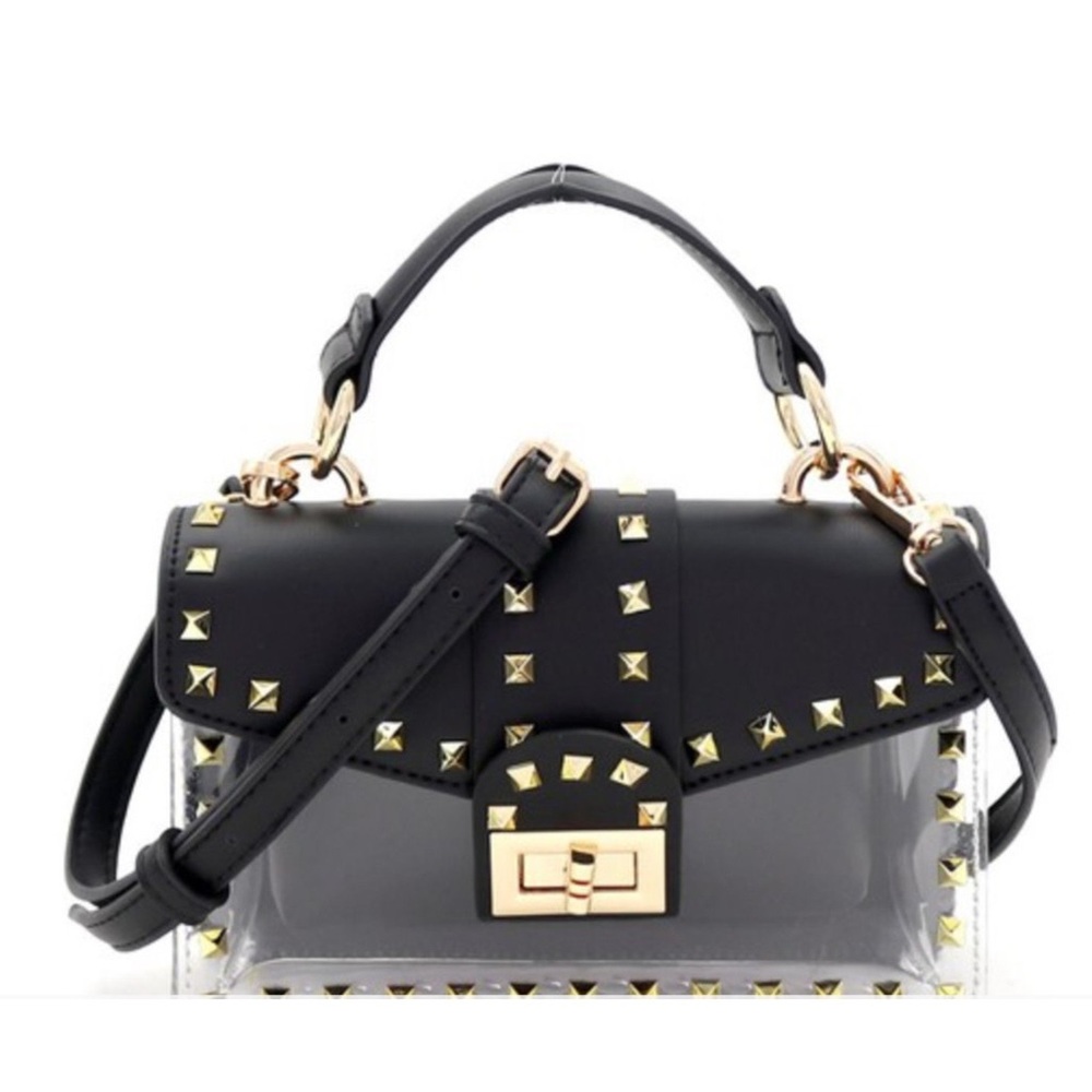 Game Day Clear Studded Mini Purse Black Gold Transparent Stadium Bag